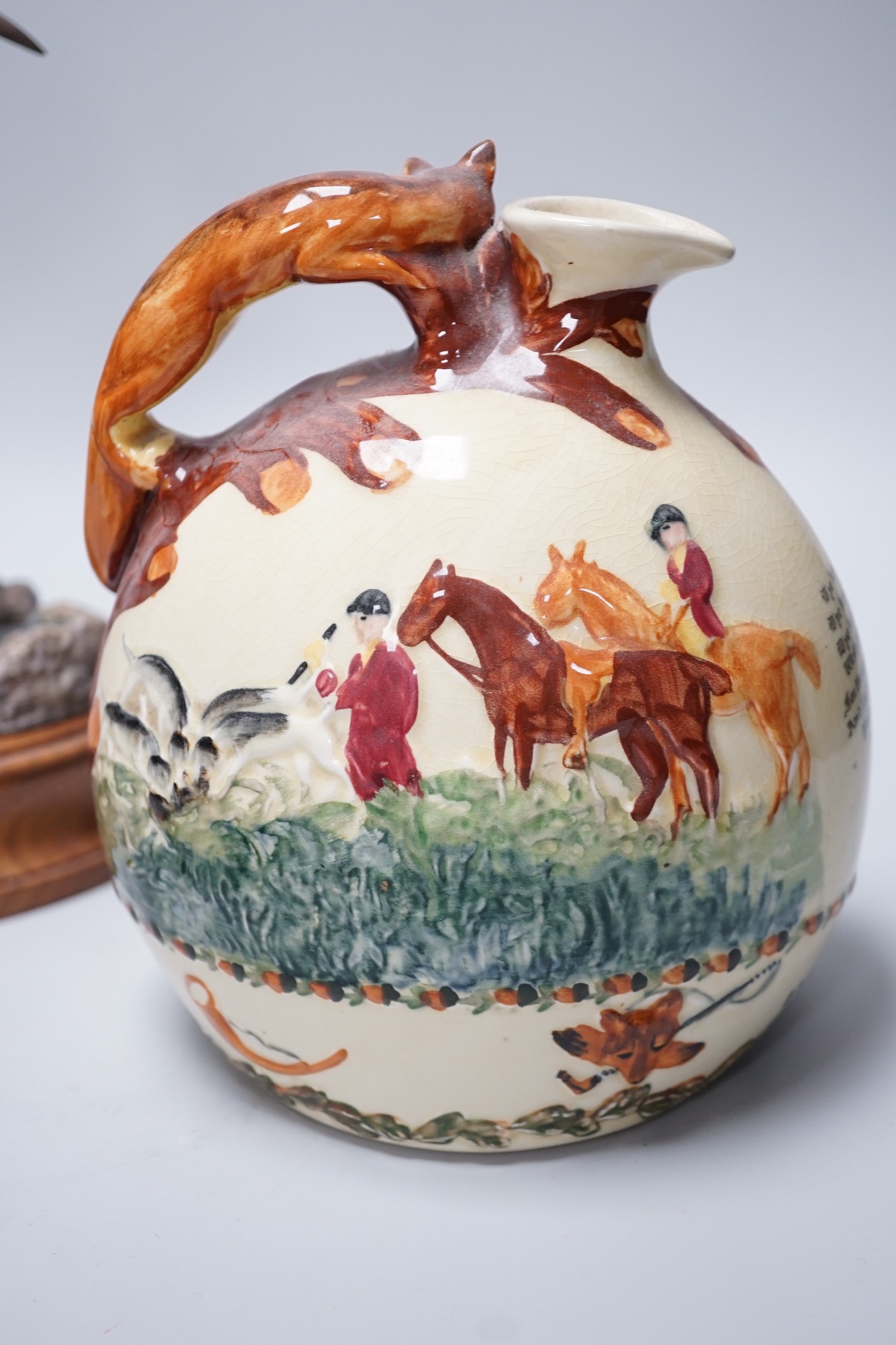 A musical John Peel jug and a Hereford Fine China kingfisher, together with its certificate. Tallest 36cm